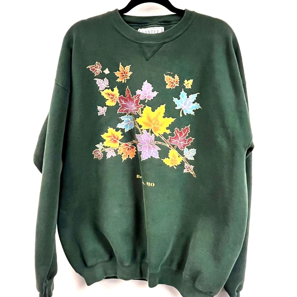 Vintage Women's Branson Missouri Fall Leaves green graphic sweatshirt XL